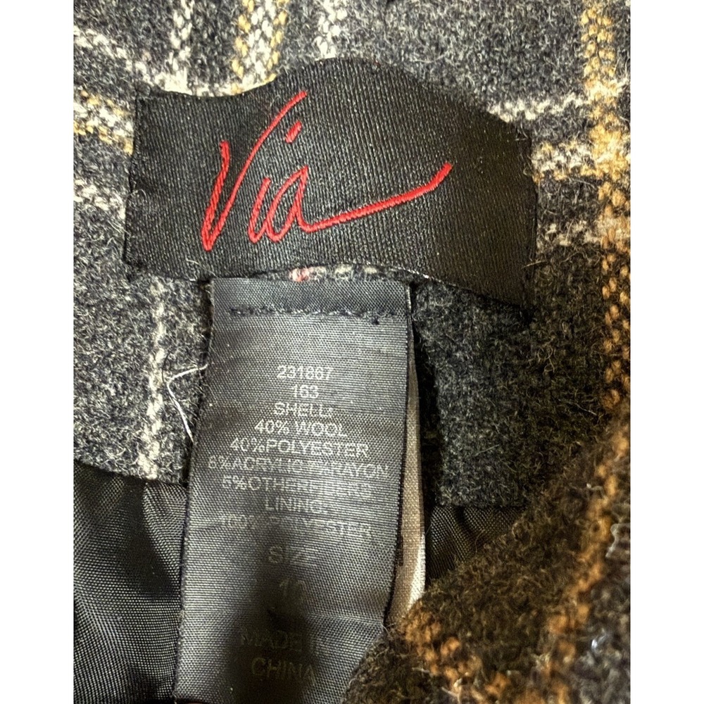 Via Womens Double Breasted Wool Blend Swing Coat Fully Lined Gray/Camel Sz 10 - Picture 11 of 13